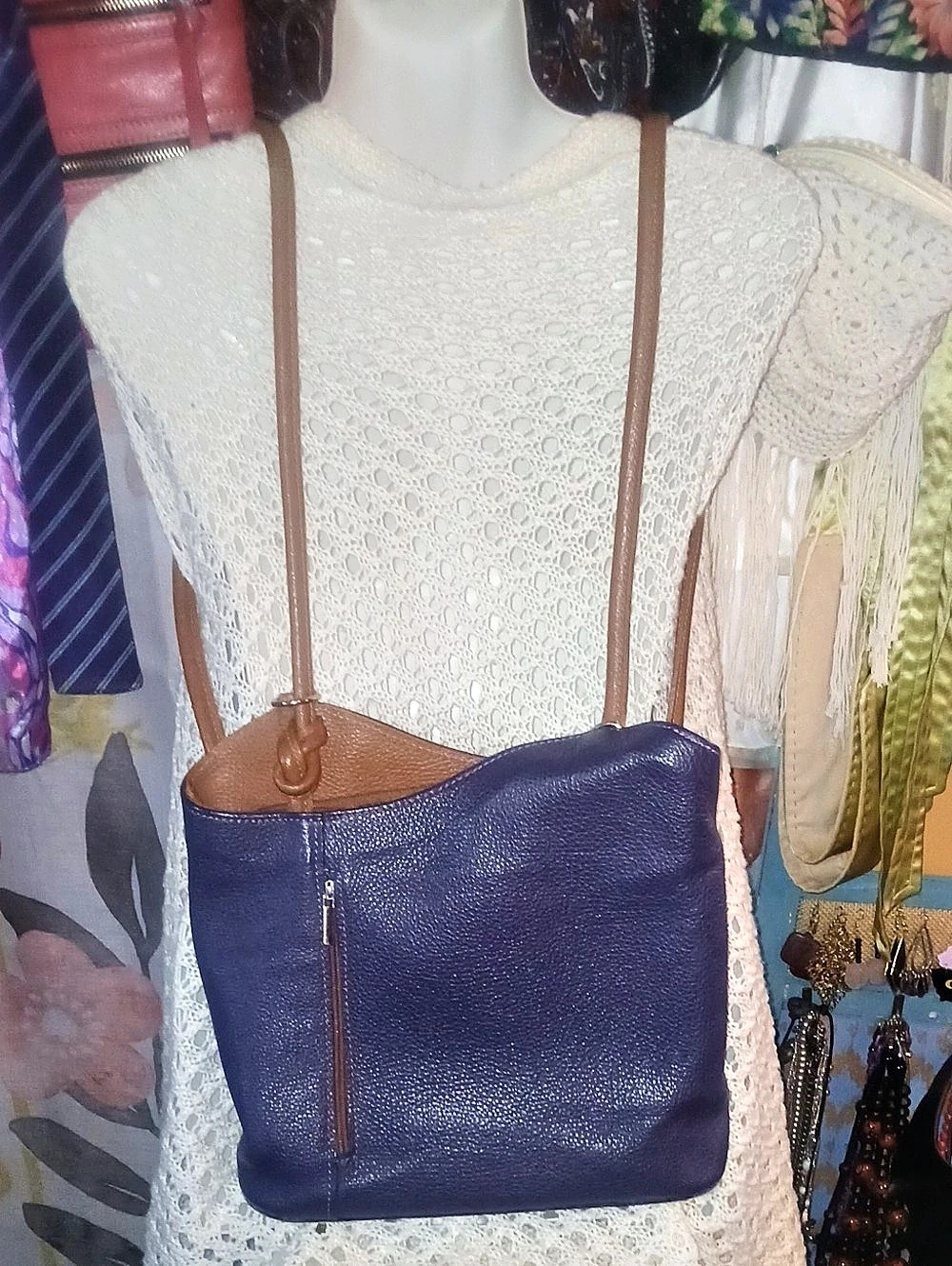 Purple Leather Convertible Shoulder Bag/ Backpack